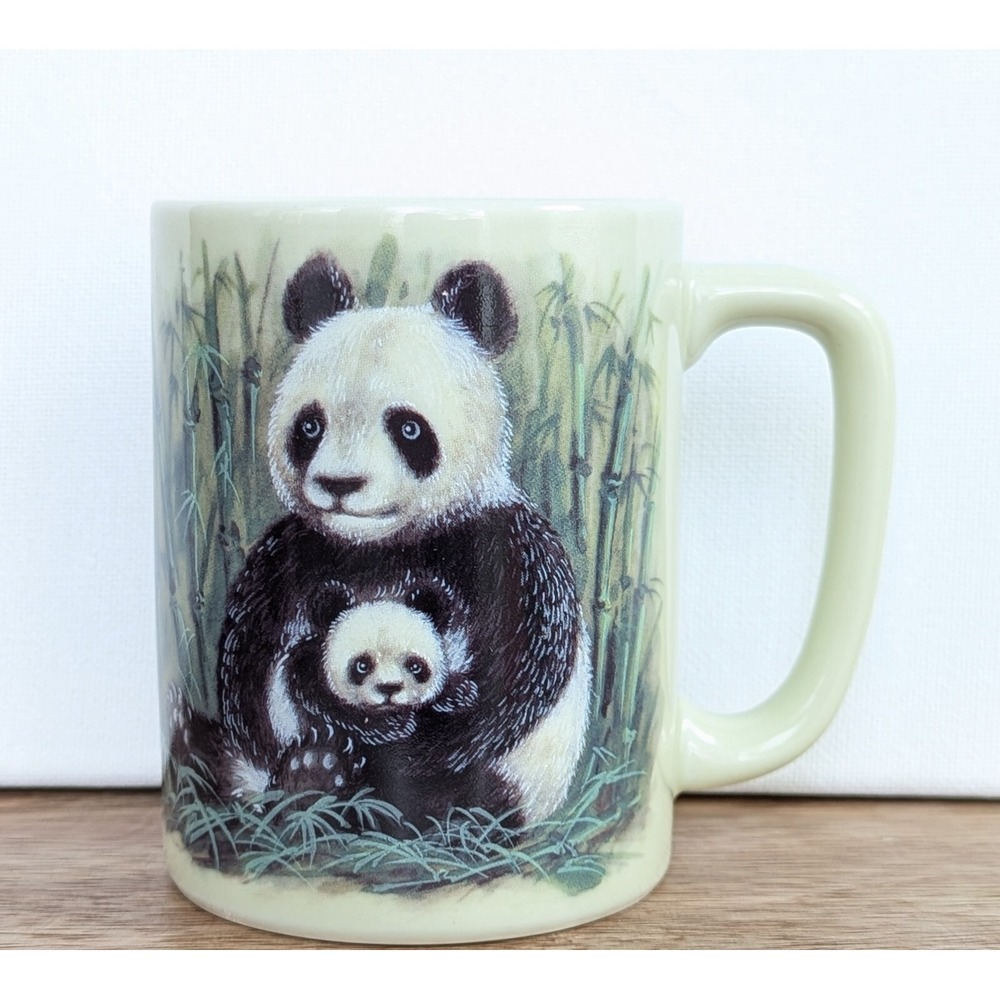 Vintage Otagiri Panda Bear & Cub Bamboo 8 oz. Ceramic Coffee Cup Mug Japan